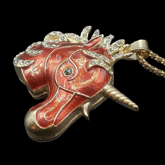 Red Rhinestone Unicorn Pendant Necklace Gift Box – Fantasy Horse Jewelry - Picture 5 of 6